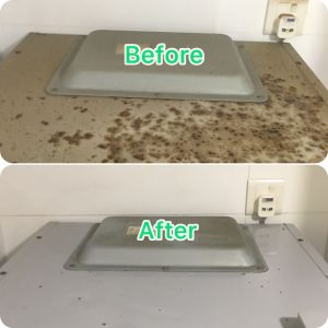 Surface with heavy debris, before/after